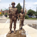 Garden decoration life size bronze sculpture of soldier and child